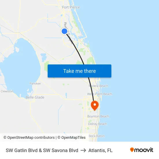 SW Gatlin Blvd & SW Savona Blvd to Atlantis, FL map
