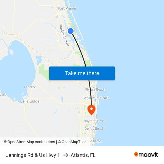 Jennings Rd & Us Hwy 1 to Atlantis, FL map