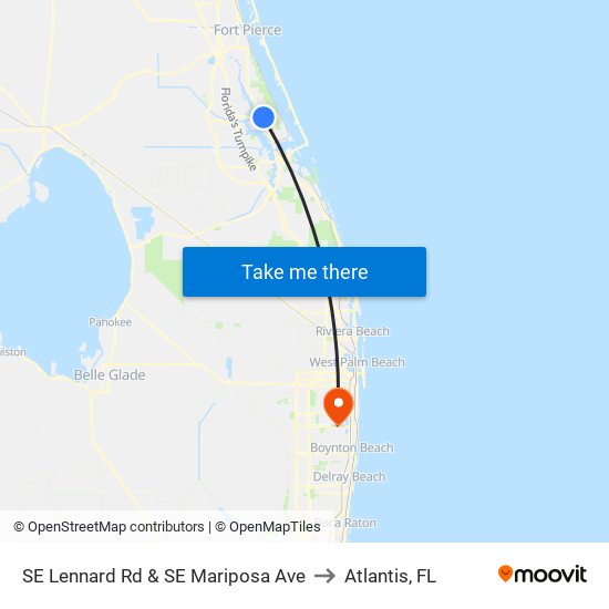 SE Lennard Rd & SE Mariposa Ave to Atlantis, FL map