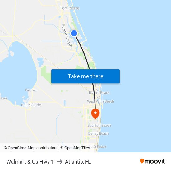 Walmart & Us Hwy 1 to Atlantis, FL map