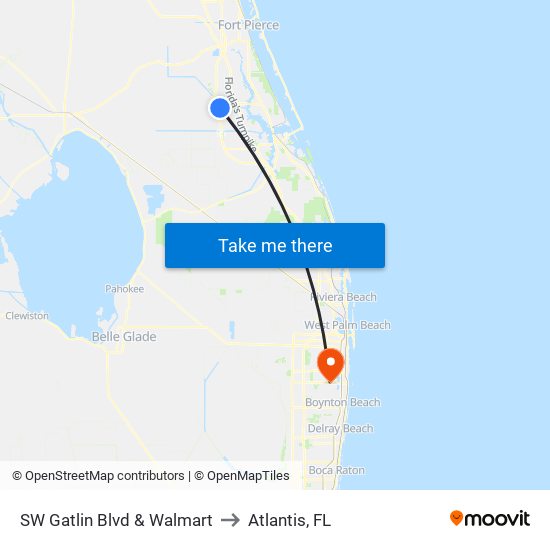 SW Gatlin Blvd & Walmart to Atlantis, FL map