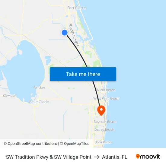 SW Tradition Pkwy & SW Village Point to Atlantis, FL map