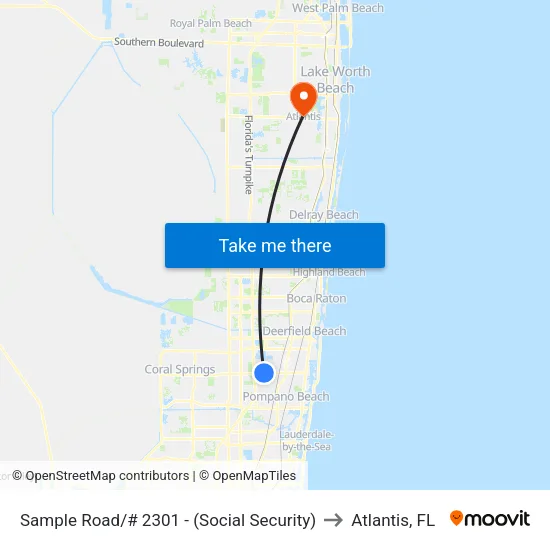 Sample Road/# 2301 - (Social Security) to Atlantis, FL map