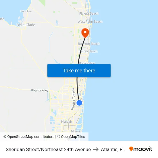Sheridan Street/Northeast 24th Avenue to Atlantis, FL map