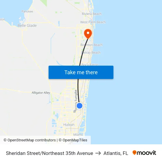Sheridan Street/Northeast 35th Avenue to Atlantis, FL map