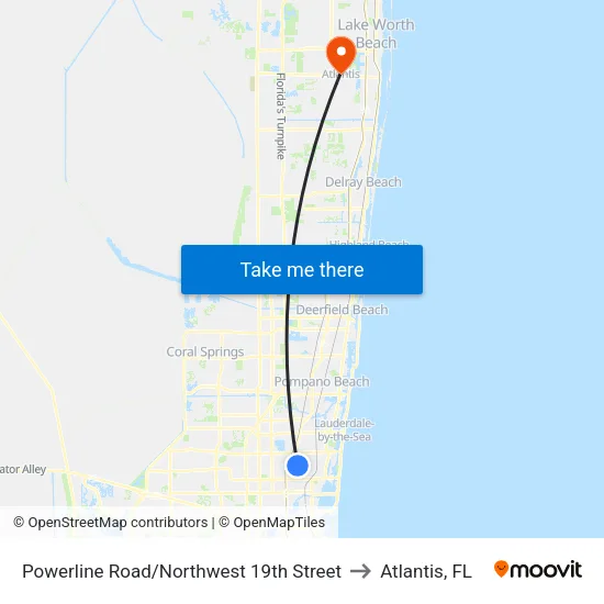 Powerline Road/Northwest 19th Street to Atlantis, FL map