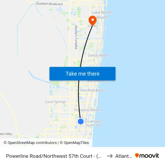 Powerline Road/Northwest 57th Court - (Cypress Creek Tri-Rail) to Atlantis, FL map