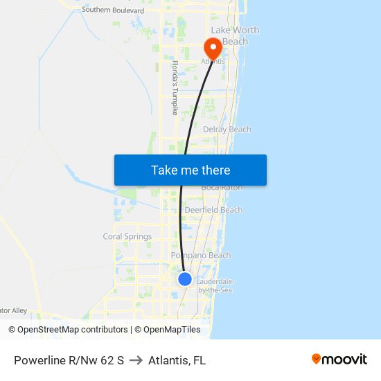Powerline R/Nw 62 S to Atlantis, FL map