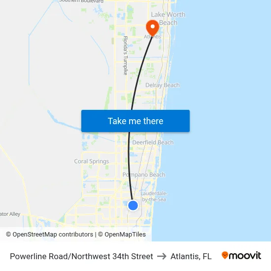 Powerline Road/Northwest 34th Street to Atlantis, FL map