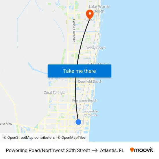 Powerline Road/Northwest 20th Street to Atlantis, FL map