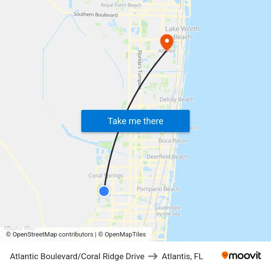 Atlantic Boulevard/Coral Ridge Drive to Atlantis, FL map