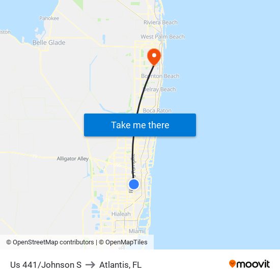 US 441/JOHNSON S to Atlantis, FL map