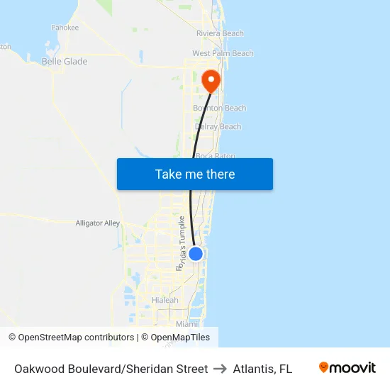 Oakwood Boulevard/Sheridan Street to Atlantis, FL map