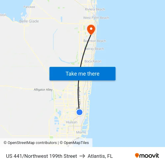 US 441/Northwest 199th Street to Atlantis, FL map