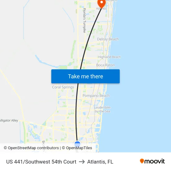 US 441/Southwest 54th Court to Atlantis, FL map