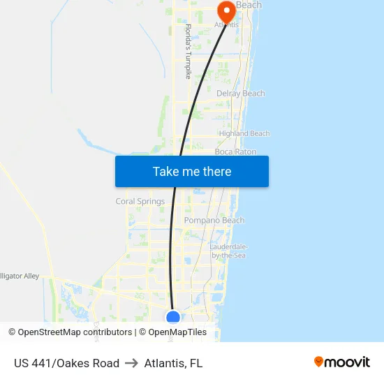 US 441/Oakes Road to Atlantis, FL map