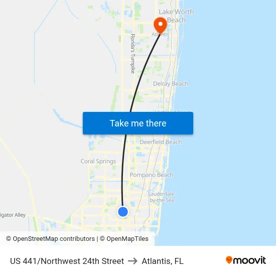US 441/Northwest 24th Street to Atlantis, FL map