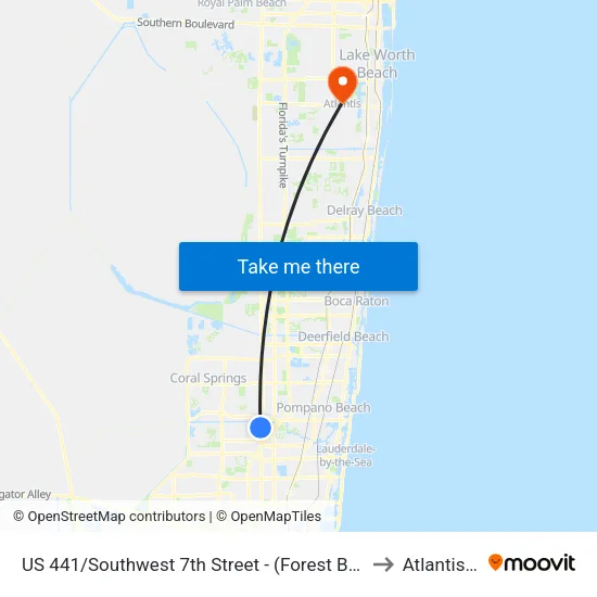 US 441/Southwest 7th Street - (Forest Boulevard) to Atlantis, FL map