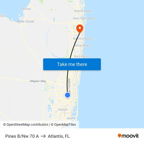 Pines B/Nw 70 A to Atlantis, FL map