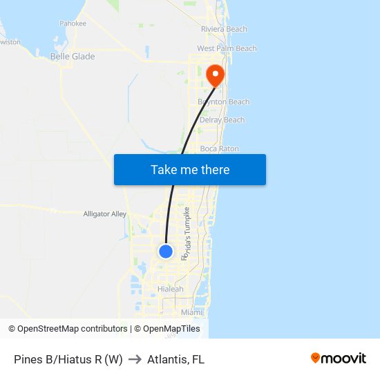 Pines B/Hiatus R (W) to Atlantis, FL map