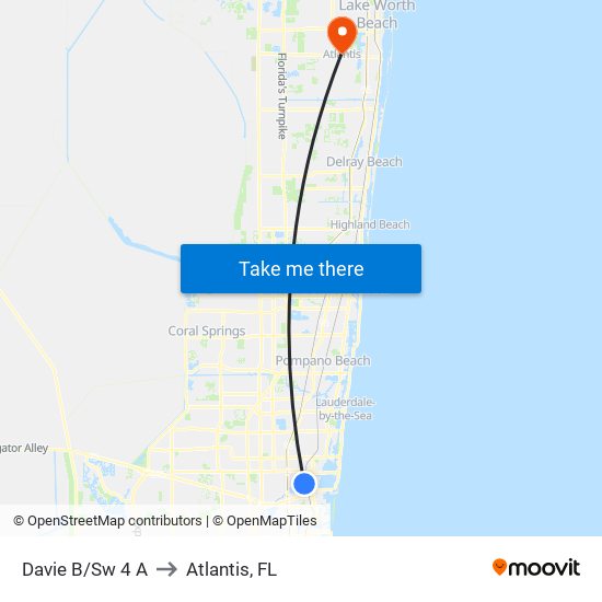 DAVIE B/SW 4 A to Atlantis, FL map