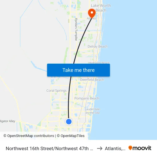 Northwest 16th Street/Northwest 47th Avenue to Atlantis, FL map