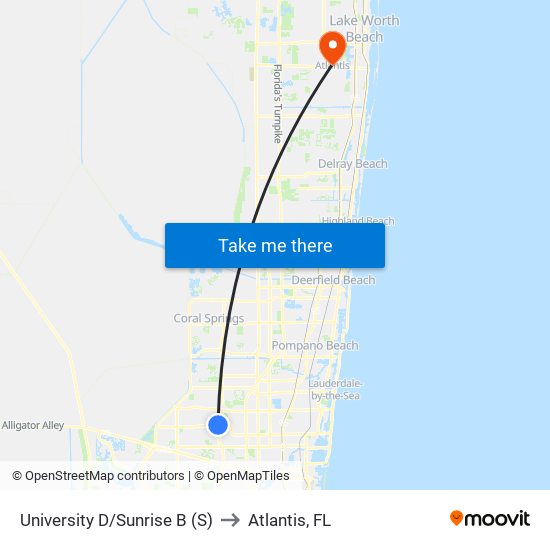 University D/Sunrise B (S) to Atlantis, FL map