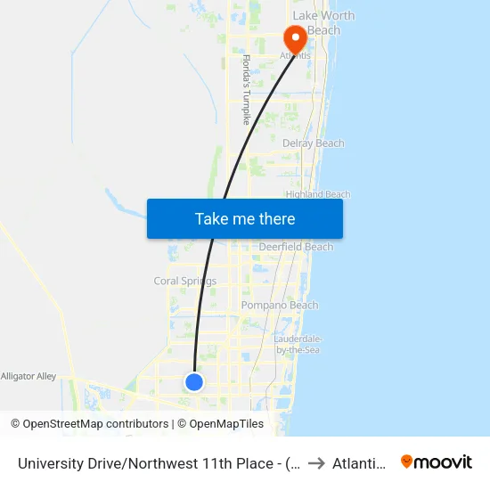 University Drive/Northwest 11th Place - (Lakepoint) to Atlantis, FL map