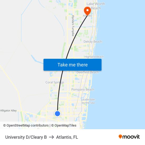 University D/Cleary B to Atlantis, FL map