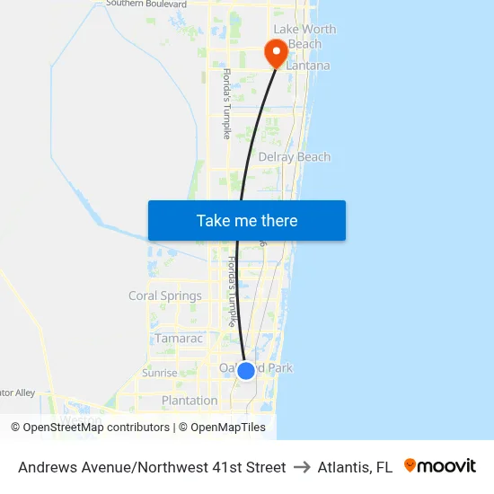 Andrews Avenue/Northwest 41st Street to Atlantis, FL map