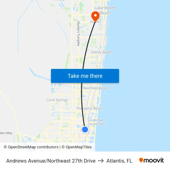 Andrews Avenue/Northeast 27th Drive to Atlantis, FL map