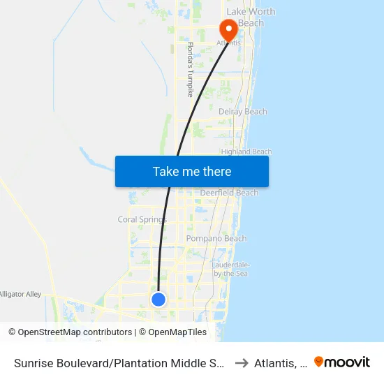Sunrise Boulevard/Plantation Middle School to Atlantis, FL map