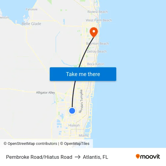 Pembroke Road/Hiatus Road to Atlantis, FL map