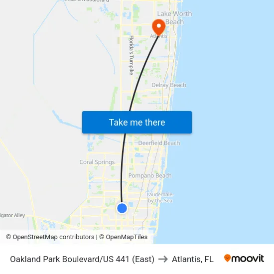 Oakland Park Boulevard/US 441 (East) to Atlantis, FL map
