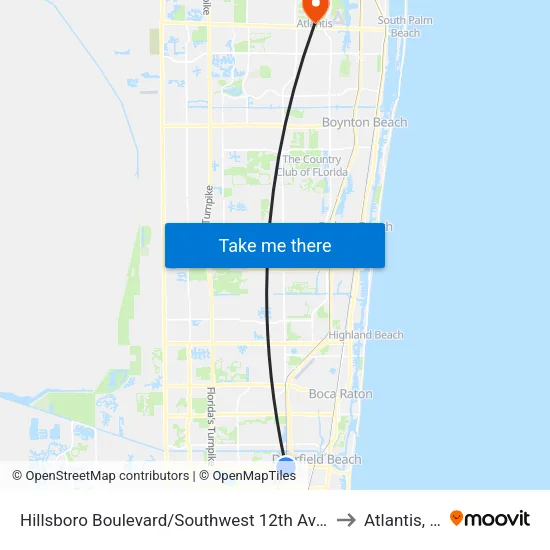 Hillsboro Boulevard/Southwest 12th Avenue to Atlantis, FL map