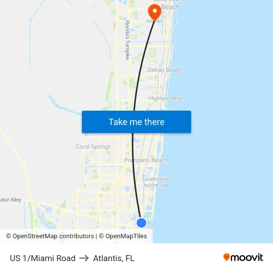 US 1/Miami Road to Atlantis, FL map