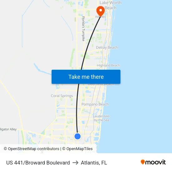 US 441/Broward Boulevard to Atlantis, FL map