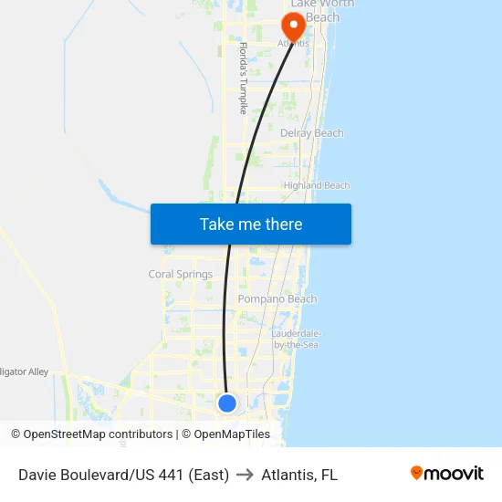 Davie Boulevard/US 441 (East) to Atlantis, FL map