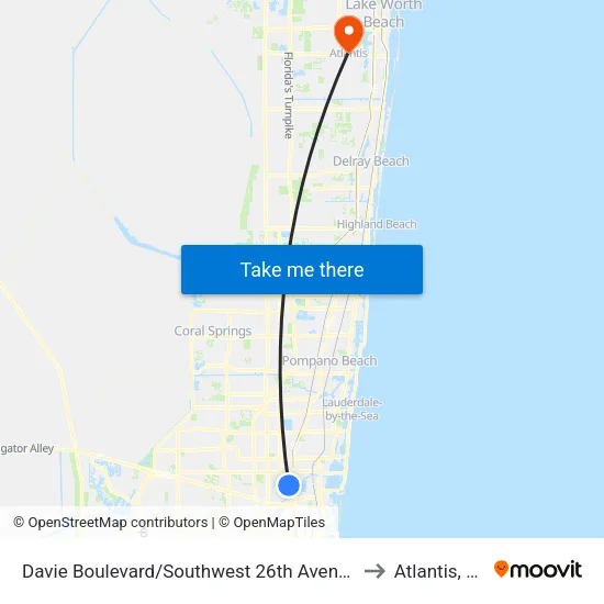 Davie Boulevard/Southwest 26th Avenue to Atlantis, FL map