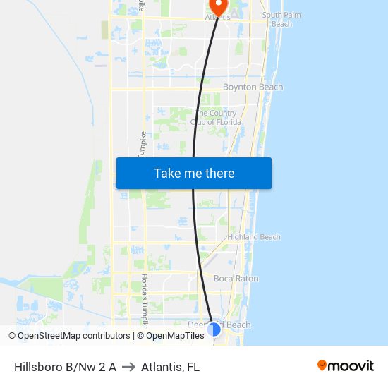 Hillsboro B/Nw 2 A to Atlantis, FL map