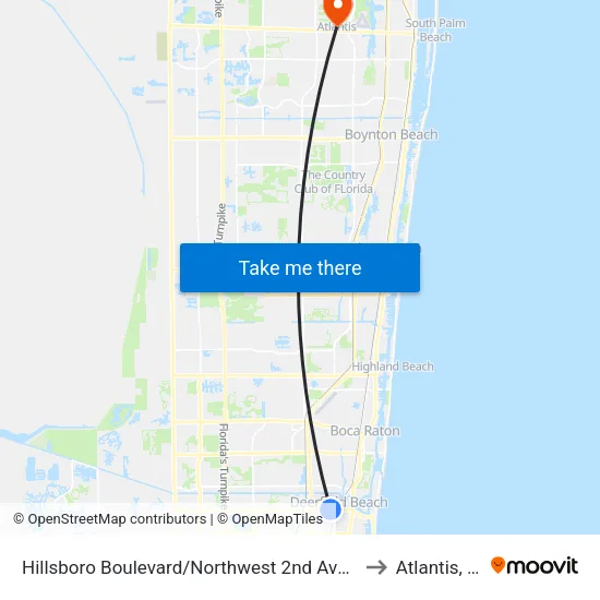 Hillsboro Boulevard/Northwest 2nd Avenue to Atlantis, FL map