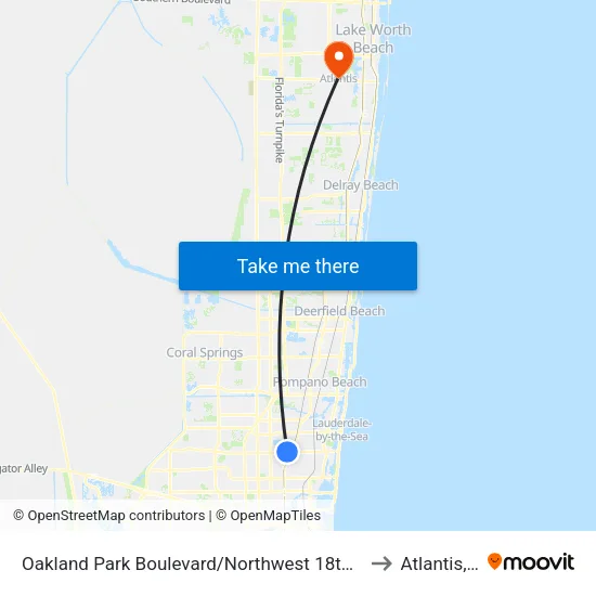 Oakland Park Boulevard/Northwest 18th Avenue to Atlantis, FL map