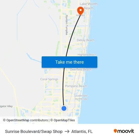 Sunrise Boulevard/Swap Shop to Atlantis, FL map