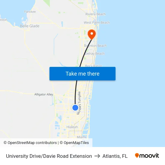 University Drive/Davie Road Extension to Atlantis, FL map