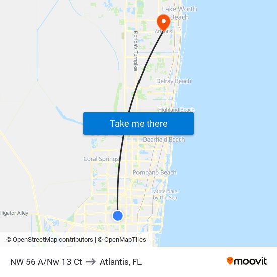 NW 56 A/Nw 13 Ct to Atlantis, FL map