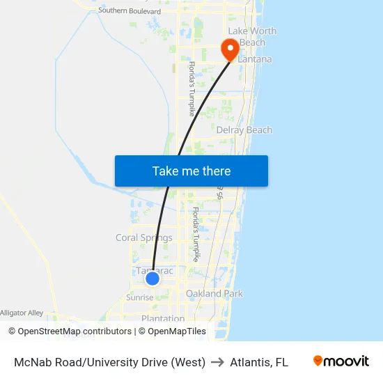McNab Road/University Drive (West) to Atlantis, FL map