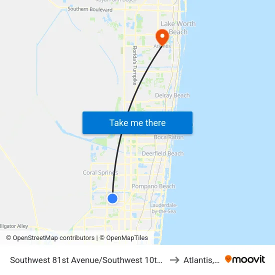 Southwest 81st Avenue/Southwest 10th Court to Atlantis, FL map