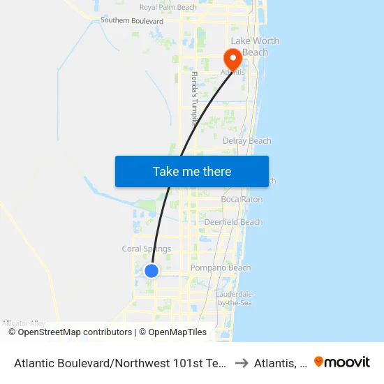 Atlantic Boulevard/Northwest 101st Terrace to Atlantis, FL map