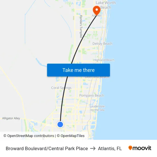 Broward Boulevard/Central Park Place to Atlantis, FL map