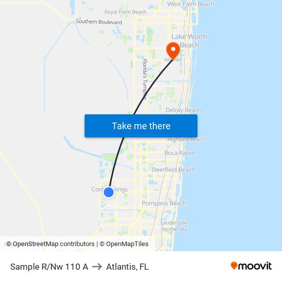 Sample R/Nw 110 A to Atlantis, FL map